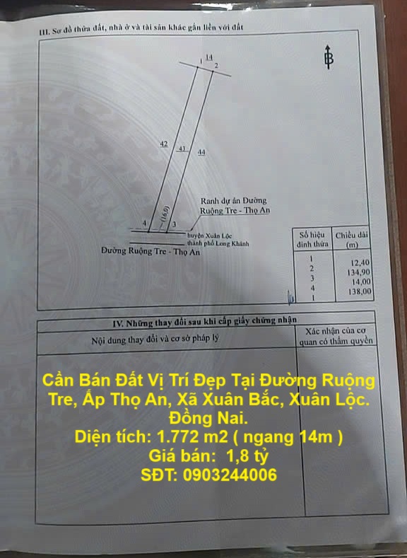 Cần Bán Đất Vị Trí Đẹp Tại Đường Ruộng Tre, Ấp Thọ An, Xã Xuân Bắc, Xuân Lộc. Đồng Nai.