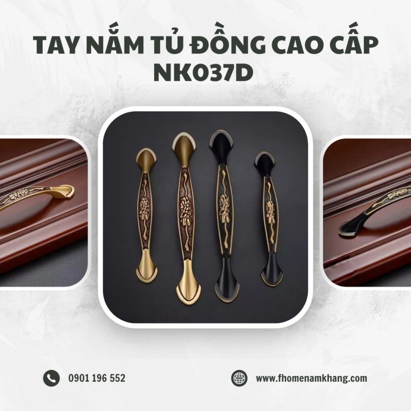 Tay nắm cửa tủ đồng kiểu cổ điển NK037D | Zalo 0901 196 552