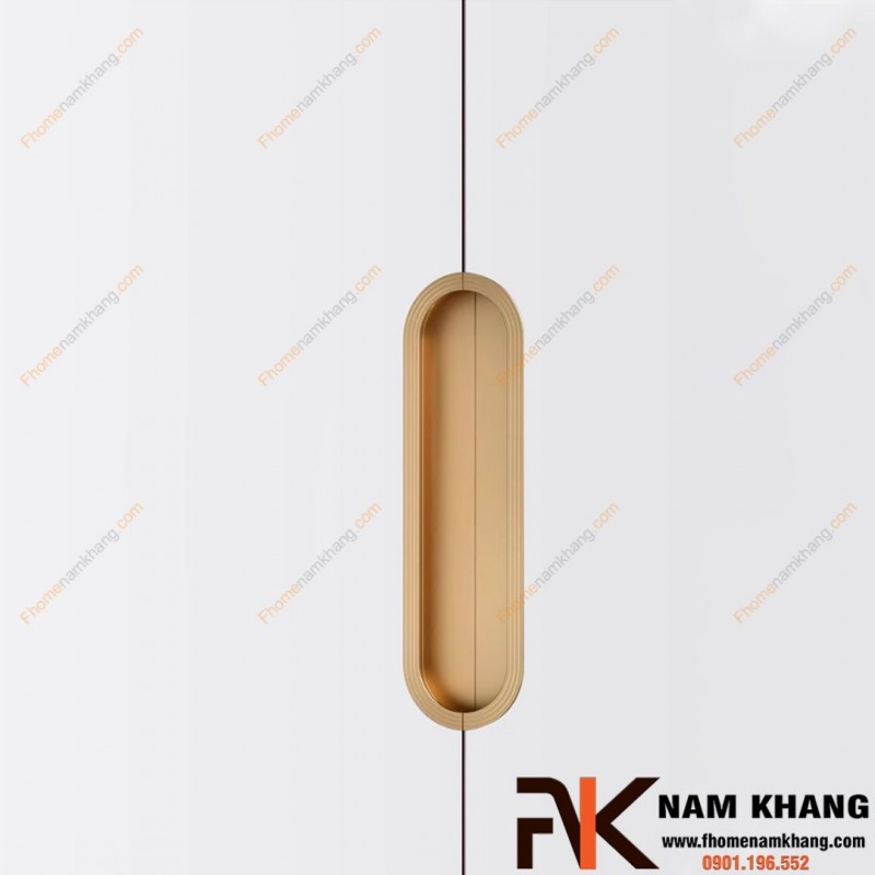 Tay nắm âm cửa tủ màu vàng mờ NK061T | Zalo 0901 196 552