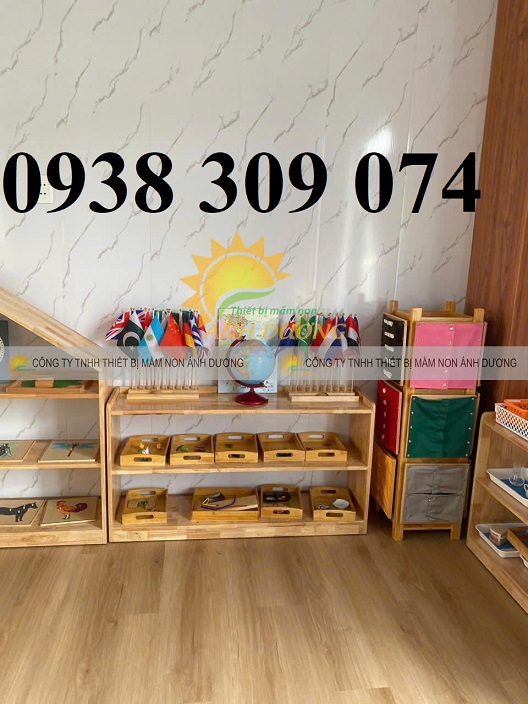 Kệ montessori, kệ gỗ 3 tầng mầm non, kệ đựng đồ montessori