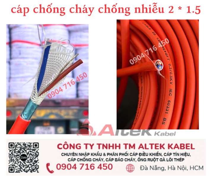 Cáp Fr/ dây tín hiệu báo cháy 2x1.5 chống cháy Altek Kabel