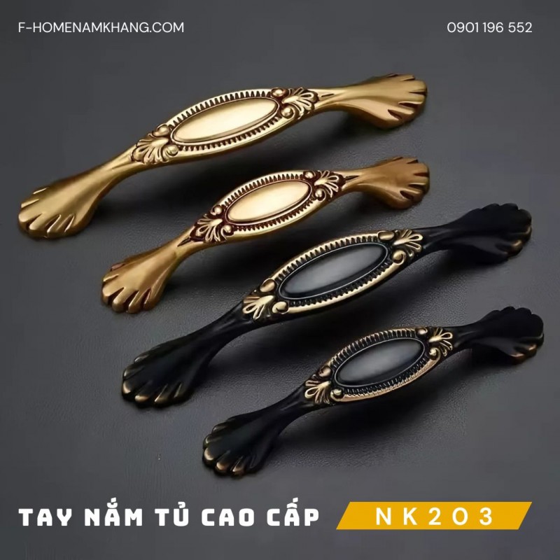 Tay nắm tủ đồng phối hoa văn cổ điển NK203 | Zalo 0901 196 552