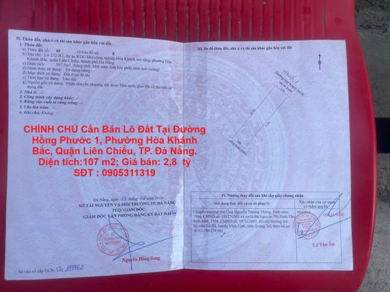 CHÍNH CHỦ Cần Bán Lô Đất Tại Đường Hồng Phước 1, Phường Hòa Khánh Bắc, Quận Liên Chiểu, TP. Đà Nẵng.