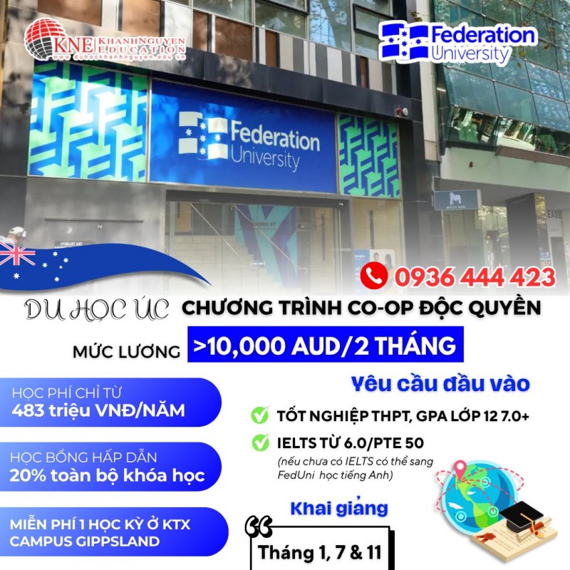 Du học Úc tại Federation University – Cam kết thực tập hưởng lương và học bổng 1 học kỳ