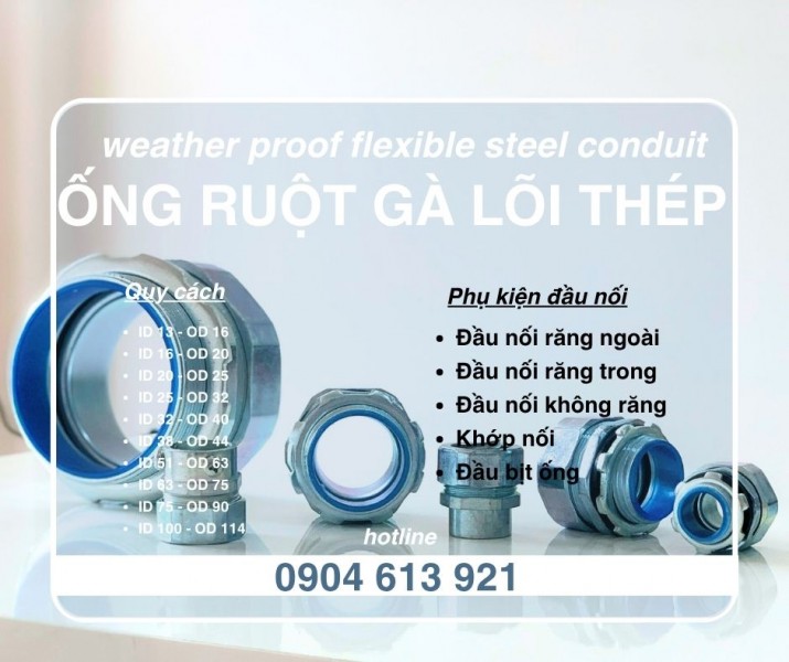Ống ruột gà lõi thép bọc nhựa PVC phi 1/2