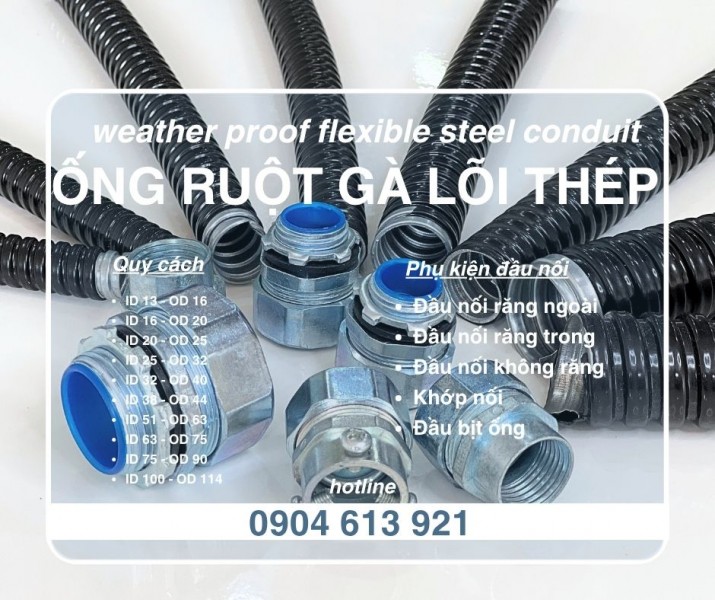 Ống ruột gà lõi thép bọc nhựa PVC phi 1/2