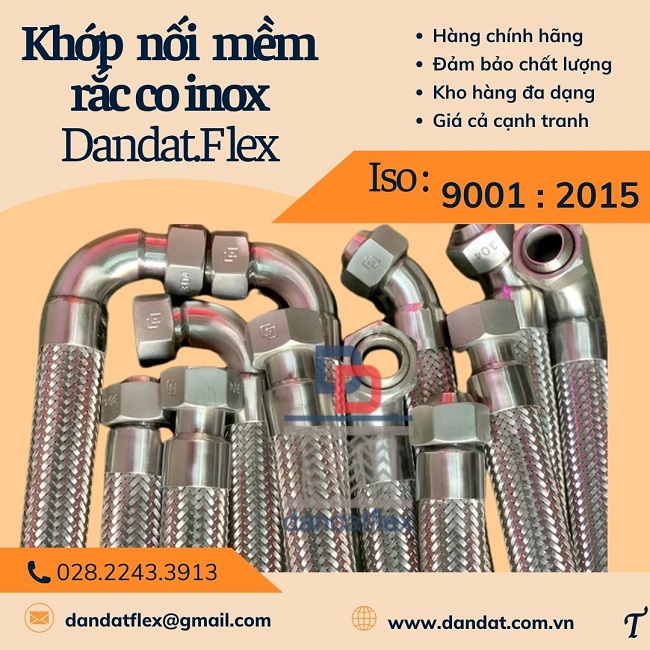 Khớp nối mềm inox nối ren, khớp nối chống rung inox chịu nhiệt, khớp nối giảm chấn máy phát điện