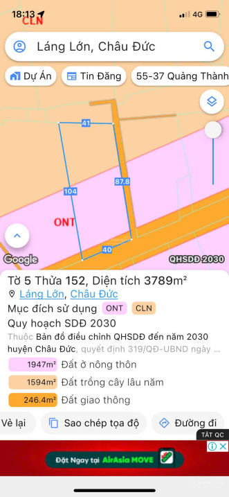 Đất 2 MT KCN Bắc Châu Đức 3789m2 đã có thổ cư giá tốt chỉ hơn 3 triệu/m² tách thửa, đầu tư cực lời