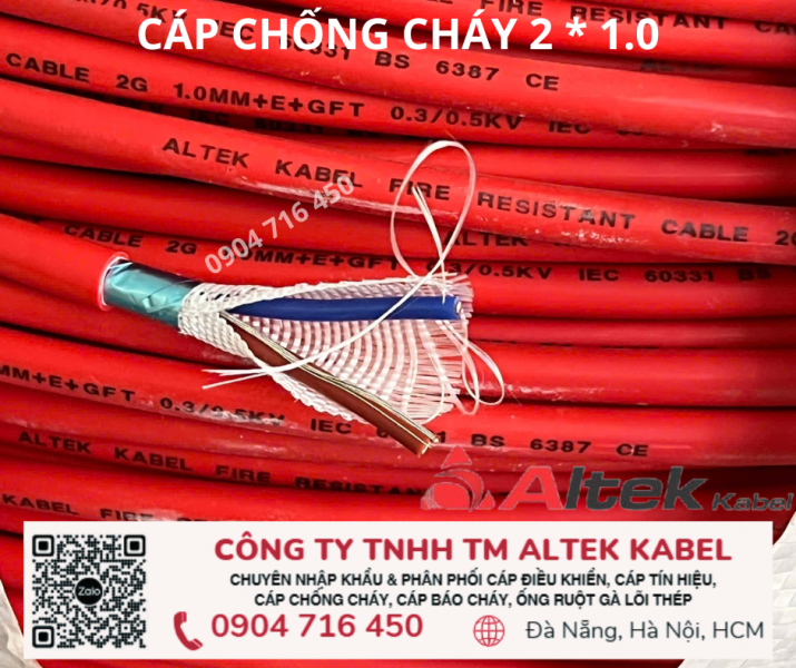 Cáp nguồn, tín hiệu báo cháy, chống cháy 2x1.0 Altek Kabel 