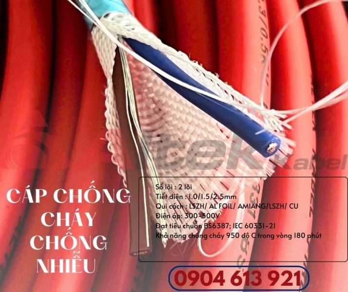 Cáp tín hiệu chống cháy chống nhiễu 2x1.5mm Altek Kabel
