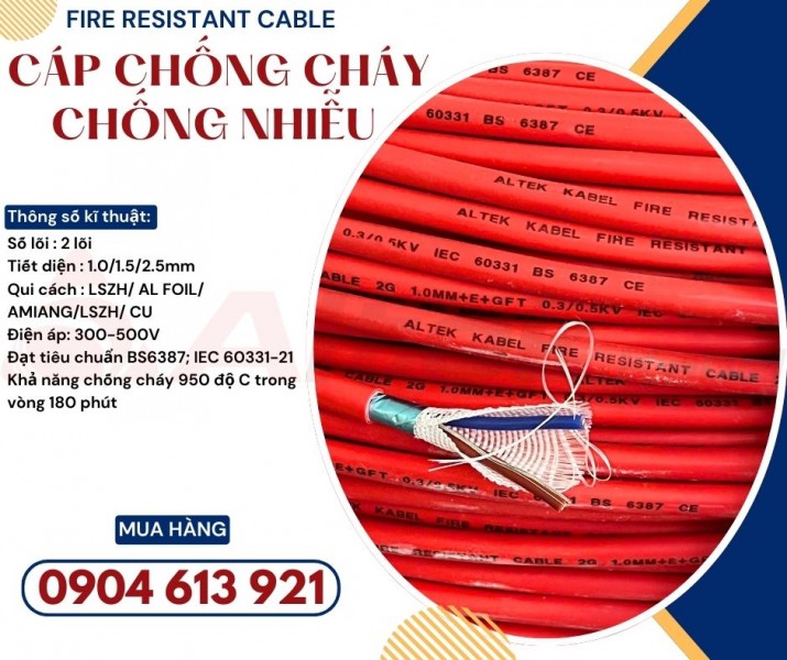 Cáp tín hiệu chống cháy chống nhiễu 2x1.5mm Altek Kabel