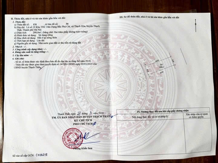 Cần bán ĐẤT CHÍNH CHỦ - Gần UBND & công an xã THẠCH HOÀ - THẠCH THẤT