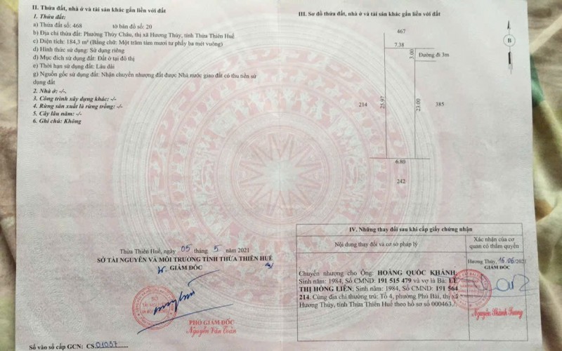 ĐẤT CHÍNH CHỦ - GIÁ TỐT –CẦN BÁN LÔ ĐẤT TẠI phường Thủy Châu, thị xã Hương Thuỷ - THỪA THIÊN HUẾ