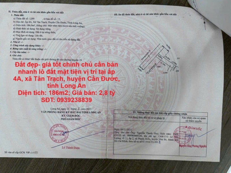 Đất đẹp- giá tốt chính chủ cần bán nhanh lô đất mặt tiện vị trí tại huyện Cần Đước, tỉnh Long An