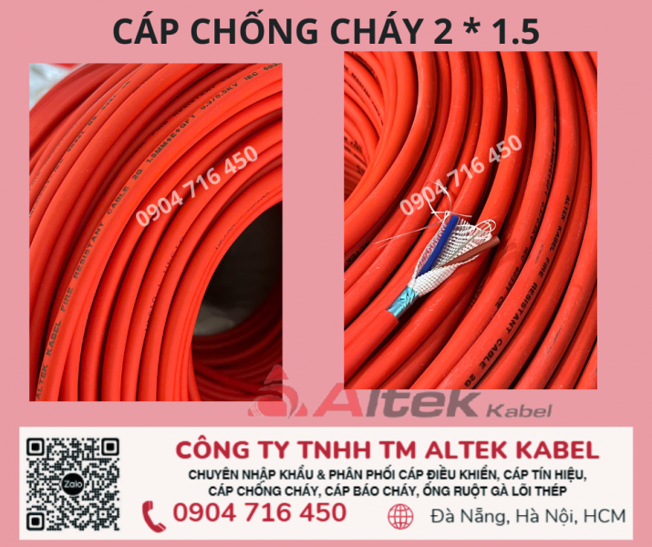 Cáp chống cháy 2cx1.5mm FR Altek Kabel Sài Gòn, Đà Nẵng, Hà Nội