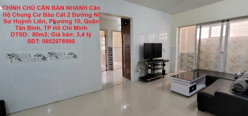 CHÍNH CHỦ CẦN BÁN NHANH Căn Hộ Chung Cư Bàu Cát 2 (Lô B Có Thang Máy) Q. Tân Bình