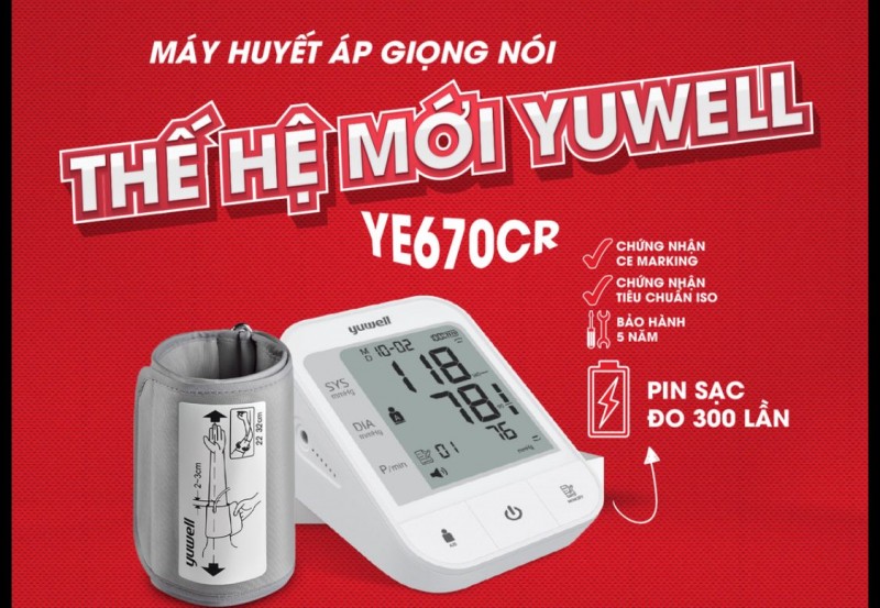 Thiết bị y tế 4H. Máy đo huyết áp có giọng nói tiếng việt YUWELL YE670CR