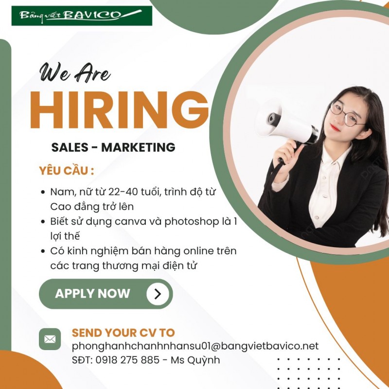 Tuyển 02 Nhân Viên Sales - Marketing 