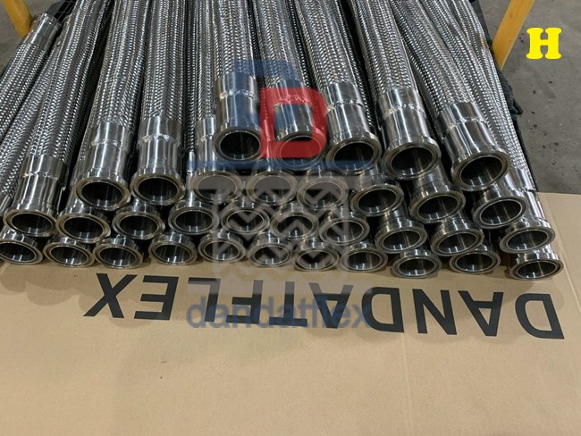 Ống mềm inox máy nén khí, Ống mềm inox 2 đầu cong, Ống mềm bọc PJ cách nhiệt