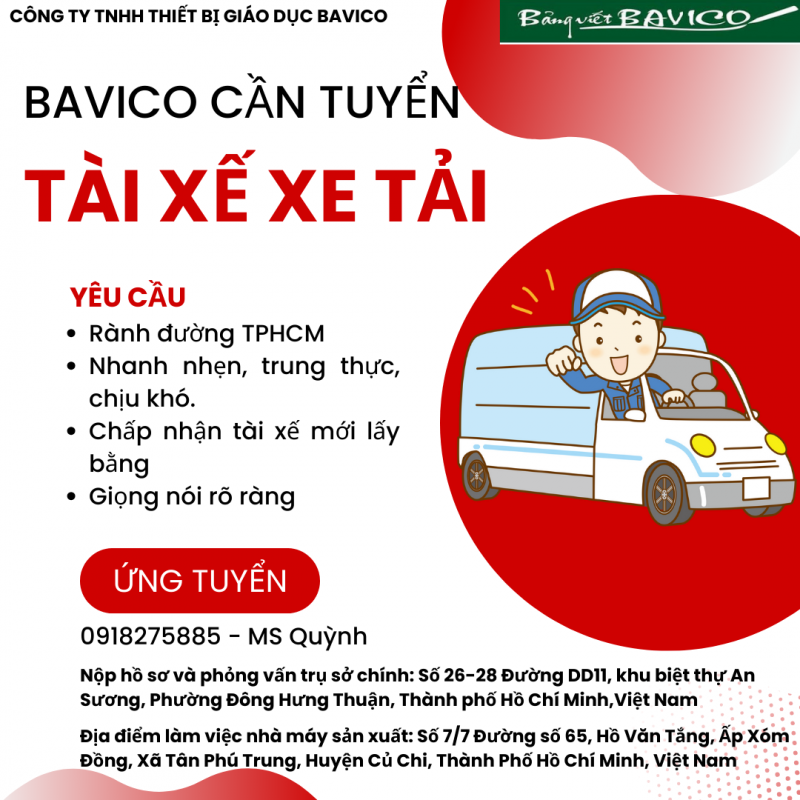Tuyển Tài Xế B2 Giao Hàng Xe Tải Ở Củ Chi