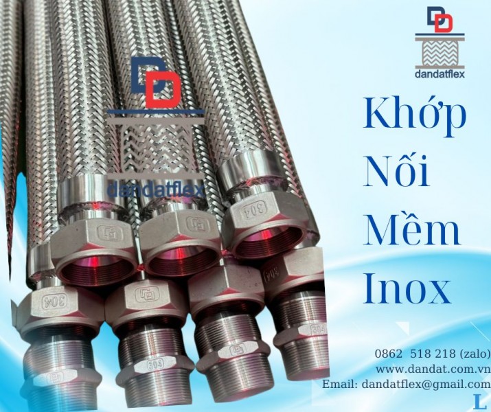 Khớp nối mềm inox 2 đầu nối ren trong sus304, ống nối mềm inox chịu nhiệt cao