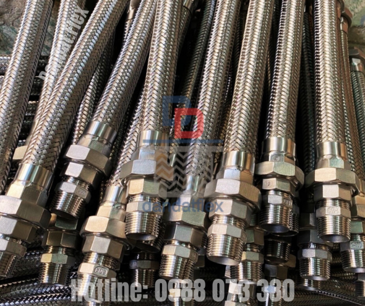 Ống mềm inox máy nén khí, Ống mềm inox 2 đầu cong, Ống mềm bọc PJ cách nhiệt
