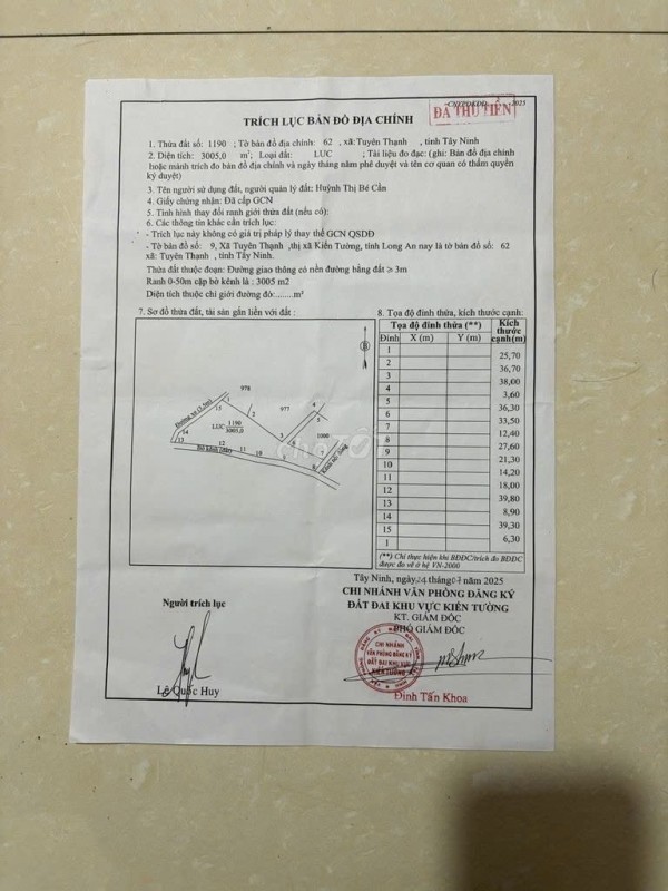 ĐẤT CHÍNH CHỦ - BÁN GẤP 3005m2 ĐẤT LÚA CÓ SỔ HỒNG RIÊNG - GIÁ CHỈ 250 TRIỆU
