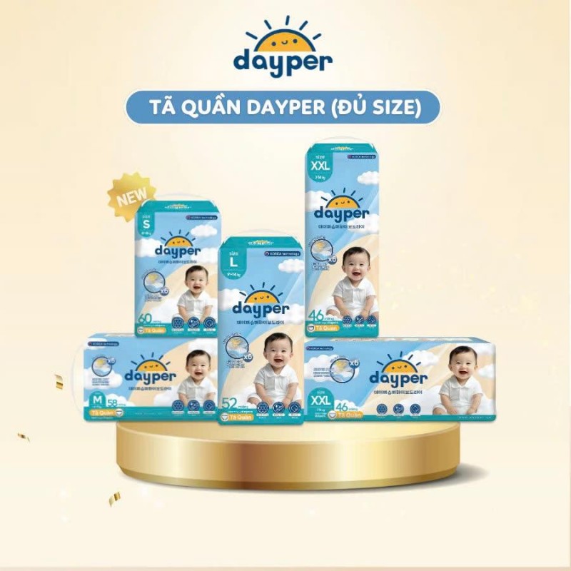 THÔNG TIN SẢN PHẨM TÃ DAYPER -  Tã/bỉm quần Dayper đủ size - Super Hive Dry mới, thấm hút gấp 6 lần