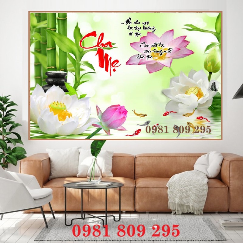 Gạch tranh  ốp tường 3d hoa sen 