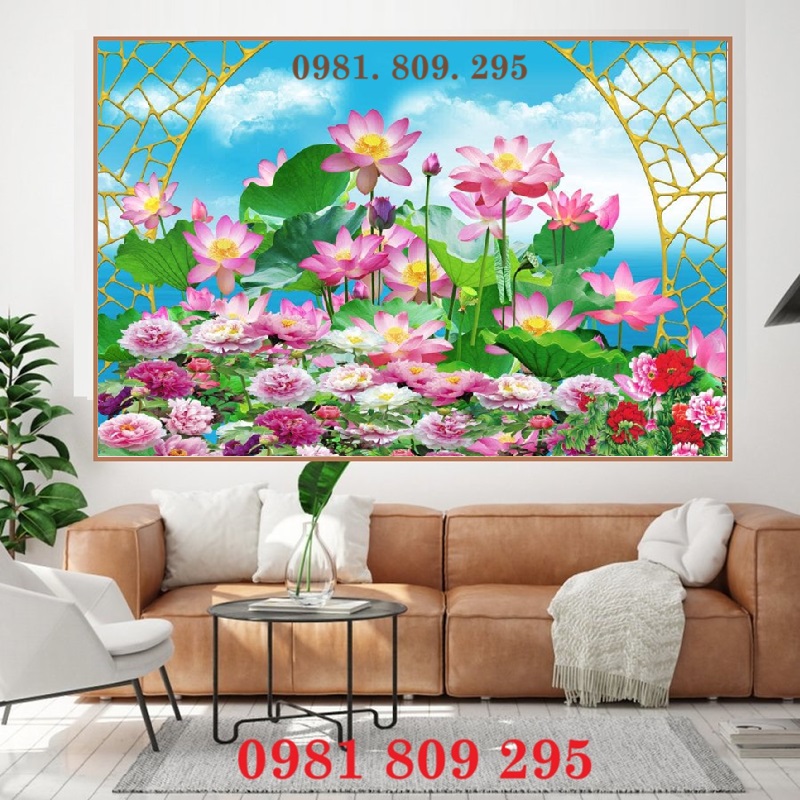 Gạch tranh  ốp tường 3d hoa sen 