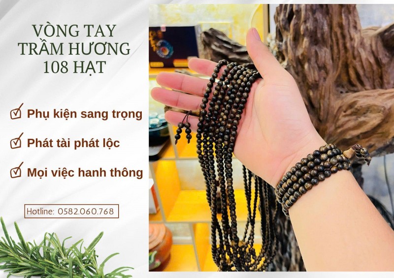 Vòng tay trầm hương 108 hạt / đeo là thơm, mang là an