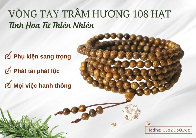 Vòng tay trầm hương 108 hạt / đeo là thơm, mang là an