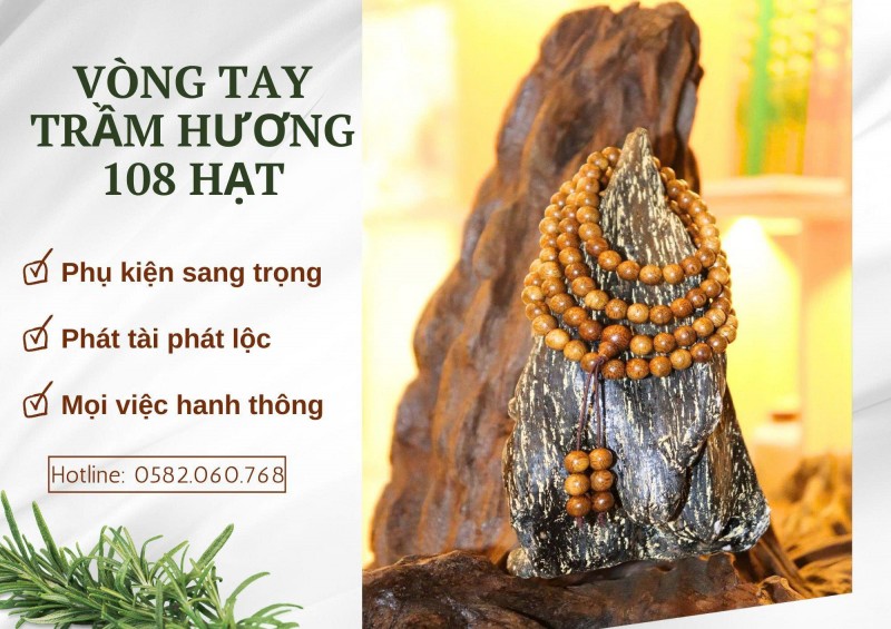 Vòng tay trầm hương 108 hạt / đeo là thơm, mang là an