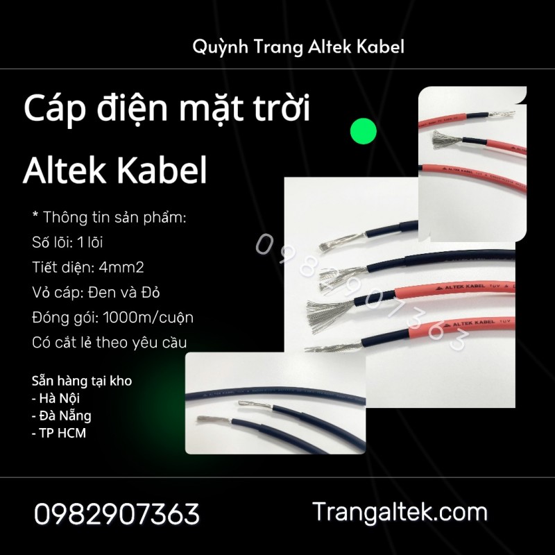 Cáp Solar 4mm Altek Kabel – Chuyên dùng cho hệ thống điện mặt trời Cáp điện mặt trời Solar 4mm² chuy