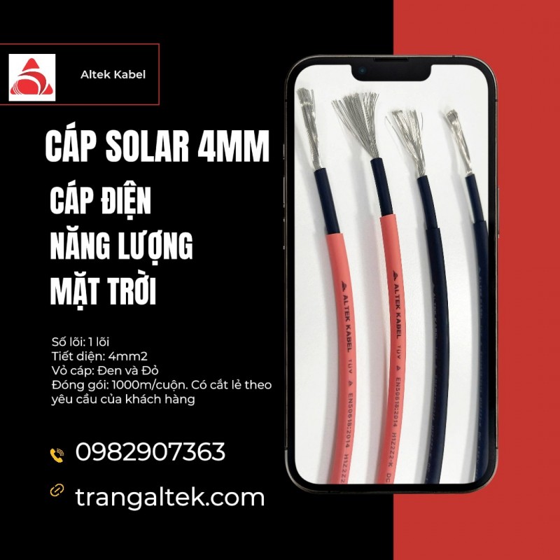 Cáp Solar 4mm Altek Kabel – Chuyên dùng cho hệ thống điện mặt trời Cáp điện mặt trời Solar 4mm² chuy