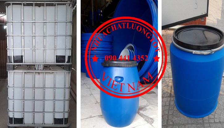 Thùng nhựa 30 lít đựng dầu, thùng phuy 50 lít đựng gạo, thùng đựng hóa chất 60 lít