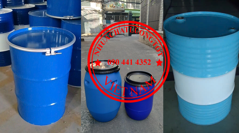 Thùng phuy sắt đựng dung môi, vỏ thùng phuy sắt 220 lít nắp kín, thùng phuy sắt đựng sút 