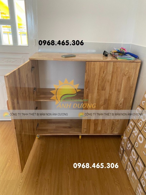 Tủ chăn gối mầm non bằng gỗ, tủ đựng chăn gối trẻ em 
