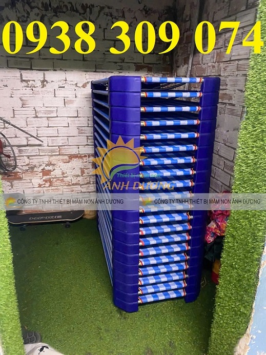 Giường lưới mầm non chân xanh, giường lưới trẻ em giá rẻ