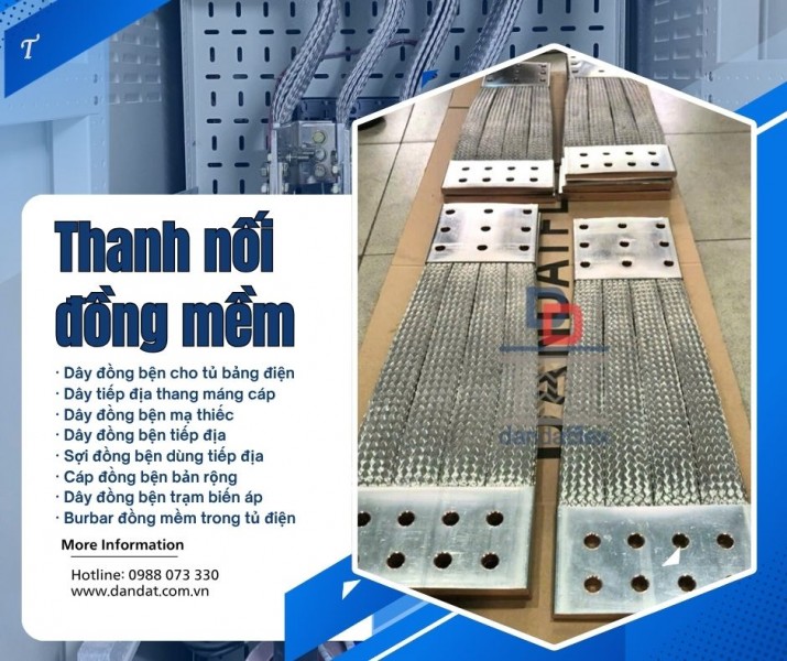 Thanh cái mềm/ Thanh nối đồng mềm/ Dây đồng bện tiếp địa có bấm cose