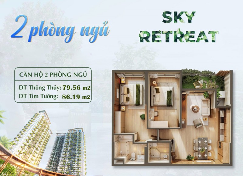 Căn hộ 2PN Sky Retreat Eco Retreat giá gốc CĐT 3,9 tỷ (gồm VAT+KPBT), view biệt thự đảo