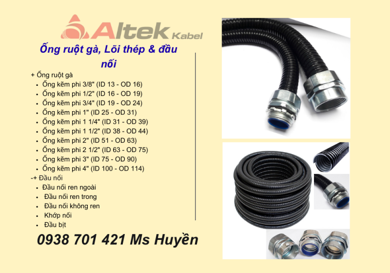 Ống Ruột Gà,  Lõi Thép Bọc Nhựa + Đầu Nối   