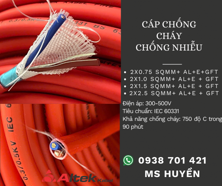 Cáp Chống Cháy Chống Nhiễu 2c X 1.0 mm2 Al+Gft+E Altek Kabel 