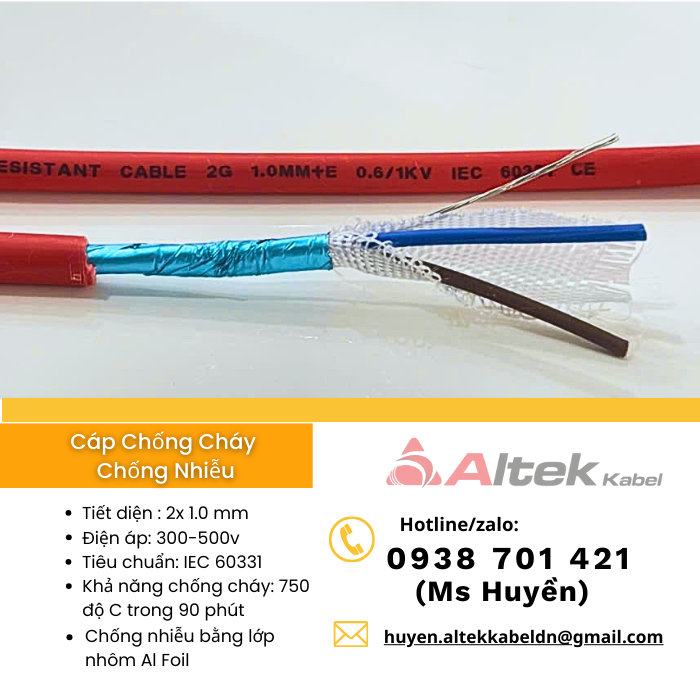 Cáp Chống Cháy Chống Nhiễu 2c X 1.0 mm2 Al+Gft+E Altek Kabel 