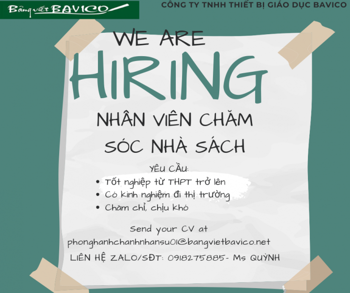 Tuyển Nhân Viên Chăm Sóc Nhà Sách