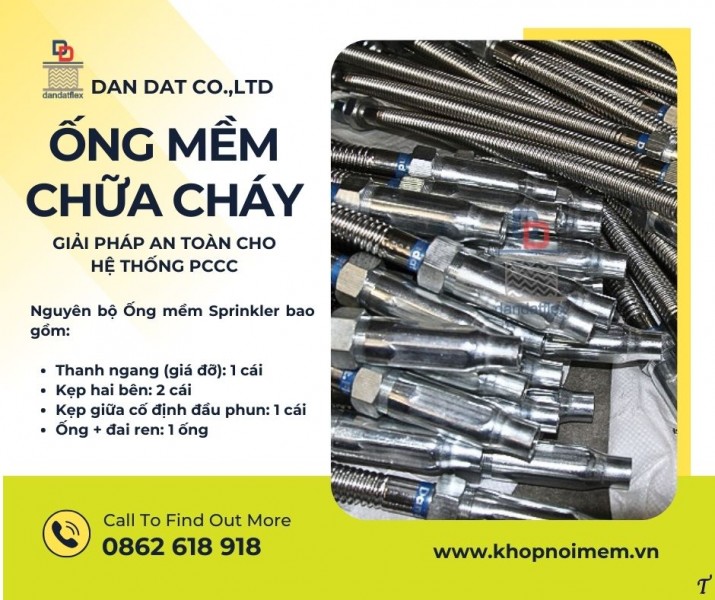 Ống mềm inox chữa cháy/ Ống nối đầu phun sprinkler/ Khớp nối mềm sprinkler PCCC