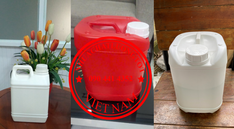Can nhựa đựng mẫu 5 lít vàng, can nhựa 2 lít đựng dung môi, can nhựa 1 lít đựng gel 