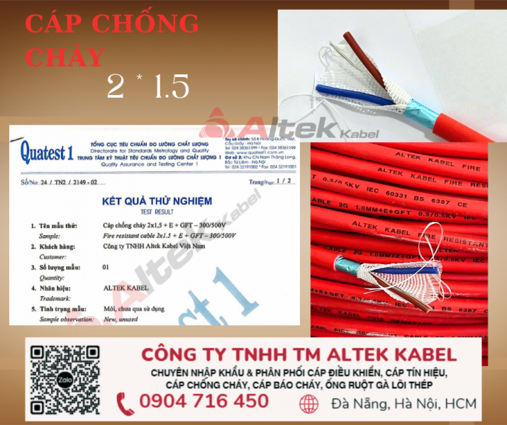 Cáp báo cháy chống nhiễu 2x1.5 FR CVVS Altek Kabel 