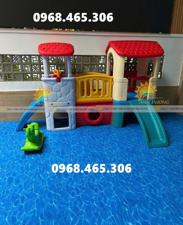 Cầu trượt 2 khối nhà, ngôi nhà cầu trượt trẻ em