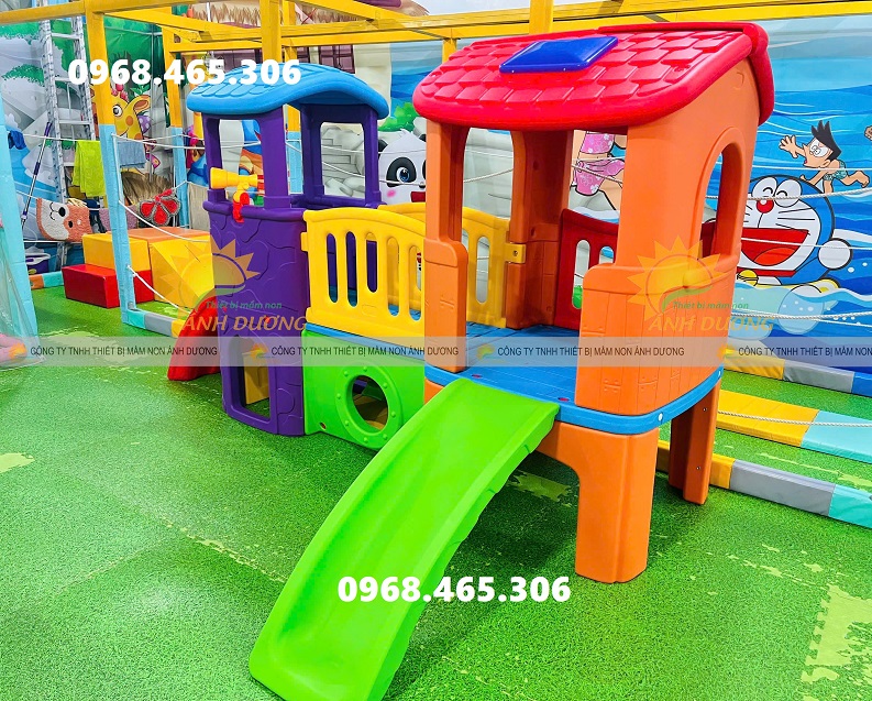 Cầu trượt 2 khối nhà, ngôi nhà cầu trượt trẻ em